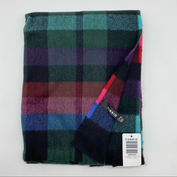 Torrid Women’s Plus Size Multi Color Block Plaid Blanket Scarf - Picture 5 of 6